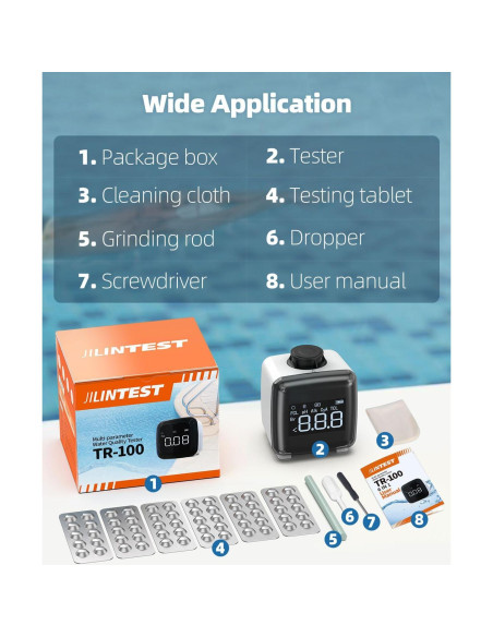 Kit de Prueba de Agua Digital 6 en 1 Pawfly - pH, Cloro, Bromo