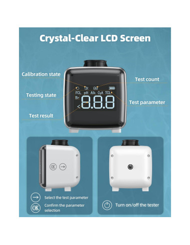 Kit de Prueba de Agua Digital 6 en 1 Pawfly - pH, Cloro, Bromo