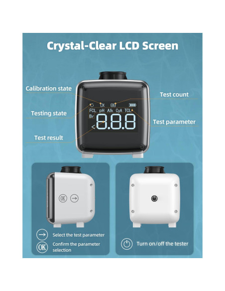 Kit de Prueba de Agua Digital 6 en 1 Pawfly - pH, Cloro, Bromo