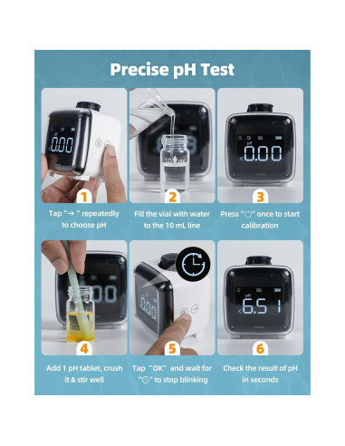 Kit de Prueba de Agua Digital 6 en 1 Pawfly - pH, Cloro, Bromo