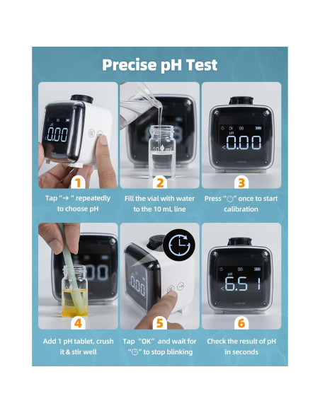 Kit de Prueba de Agua Digital 6 en 1 Pawfly - pH, Cloro, Bromo
