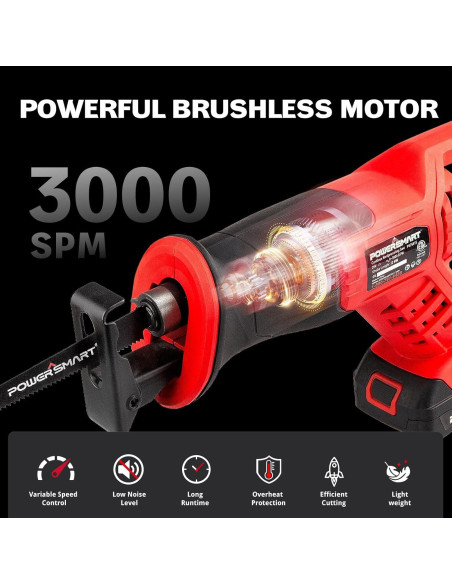 Sierra Recíproca Inalámbrica PowerSmart 20V con Batería 2Ah