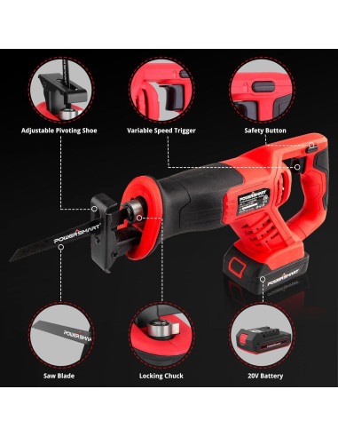 Sierra Recíproca Inalámbrica PowerSmart 20V con Batería 2Ah