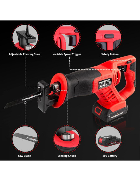 Sierra Recíproca Inalámbrica PowerSmart 20V con Batería 2Ah