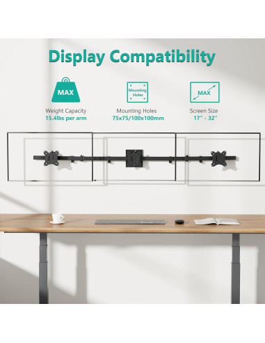 Soporte de Pared para Triple Monitor WALI 17-32" Negro