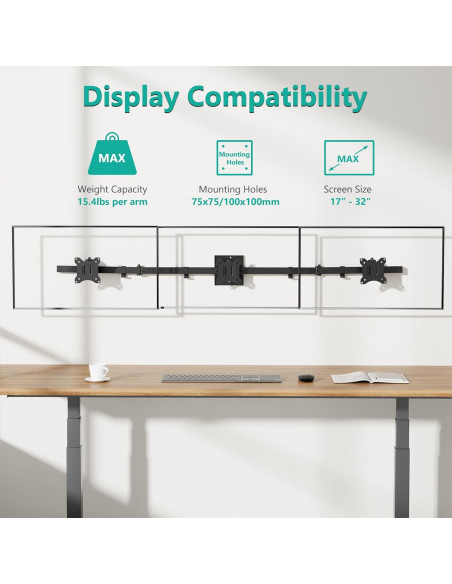 Soporte de Pared para Triple Monitor WALI 17-32" Negro