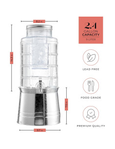 Dispensador de Bebidas de Vidrio Style Setter 9.1L con Grifo 2