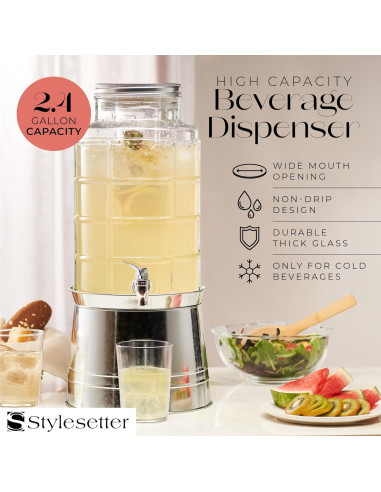 Dispensador de Bebidas de Vidrio Style Setter 9.1L con Grifo