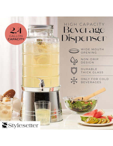 Dispensador de Bebidas de Vidrio Style Setter 9.1L con Grifo