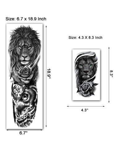 Calcomanías Tatuajes Temporales León y Tigre 9 Hojas