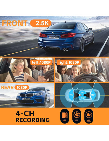 Cámara Dash 360 4 Canales MITNOTY 2.5K+1080P GPS WiFi