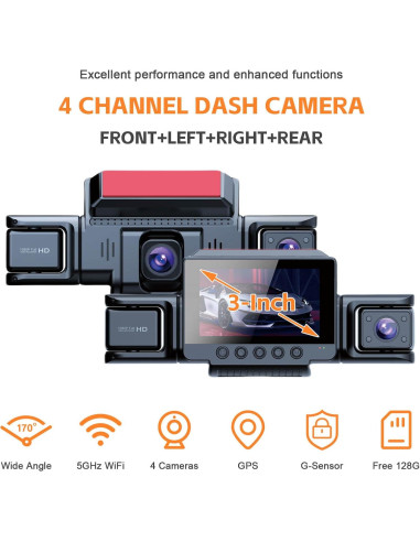 Cámara Dash 360 4 Canales MITNOTY 2.5K+1080P GPS WiFi