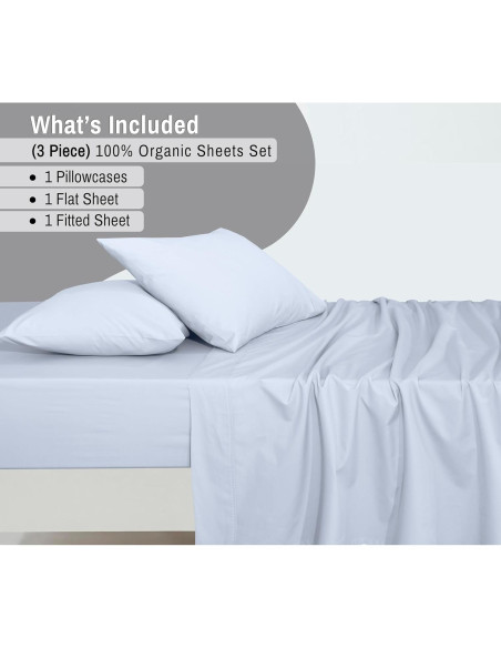 Sábanas de Algodón Orgánico RUVANTI Individual 3 Piezas Hielo Ártico