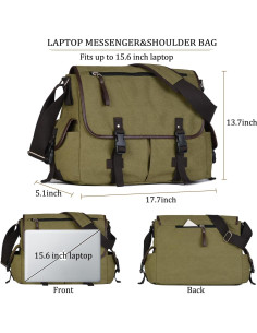 Bolsa de Mensajero Lona CROCOD Verde 15.6" Laptop Unisex 2