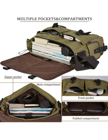 Bolsa de Mensajero Lona CROCOD Verde 15.6" Laptop Unisex