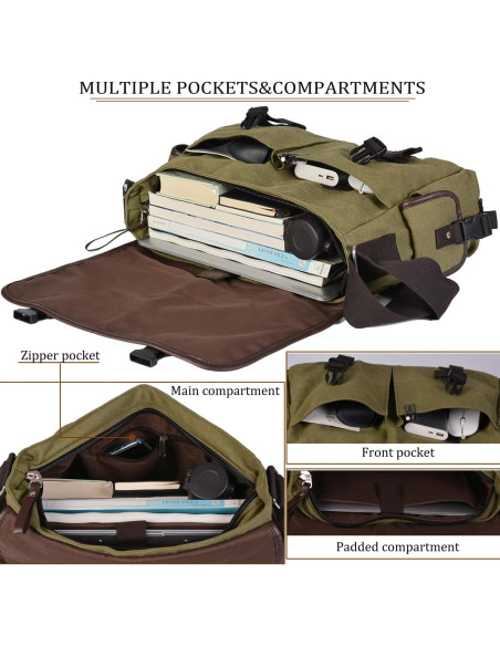 Bolsa de Mensajero Lona CROCOD Verde 15.6" Laptop Unisex