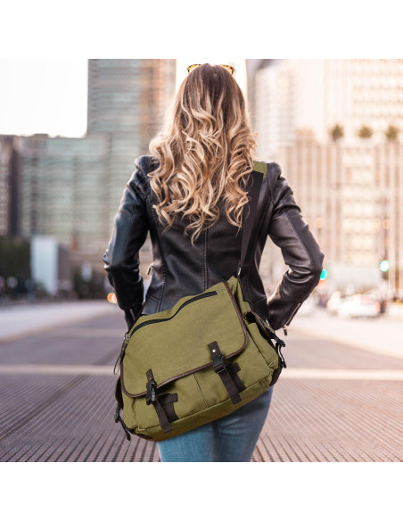 Bolsa de Mensajero Lona CROCOD Verde 15.6" Laptop Unisex