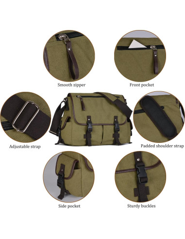 Bolsa de Mensajero Lona CROCOD Verde 15.6" Laptop Unisex