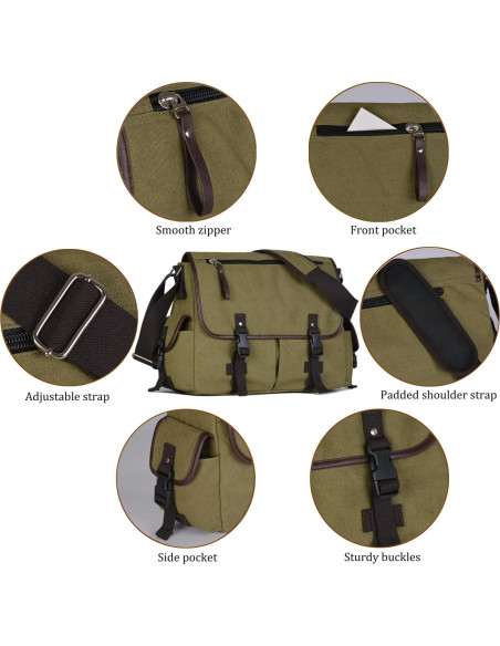 Bolsa de Mensajero Lona CROCOD Verde 15.6" Laptop Unisex