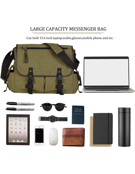 Bolsa de Mensajero Lona CROCOD Verde 15.6" Laptop Unisex