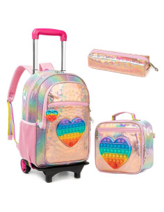 Mochila Rodante para Niñas Oro Amor con Estuche y Almuerzo