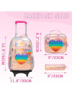 Mochila Rodante para Niñas Oro Amor con Estuche y Almuerzo 2