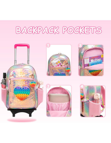Mochila Rodante para Niñas Oro Amor con Estuche y Almuerzo