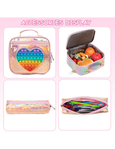 Mochila Rodante para Niñas Oro Amor con Estuche y Almuerzo