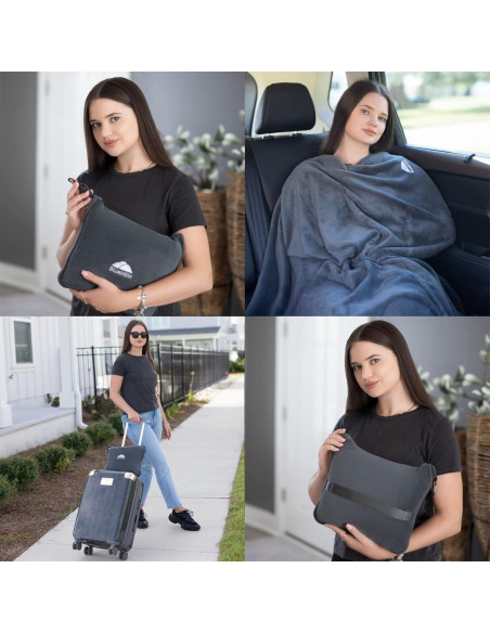 Manta de Viaje BlueHills 178x122 cm Gris con Funda y Clip