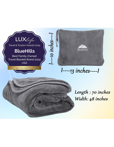 Manta de Viaje BlueHills 178x122 cm Gris con Funda y Clip