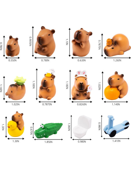 12 Figuras Miniatura de Capibara de Resina para Decoración