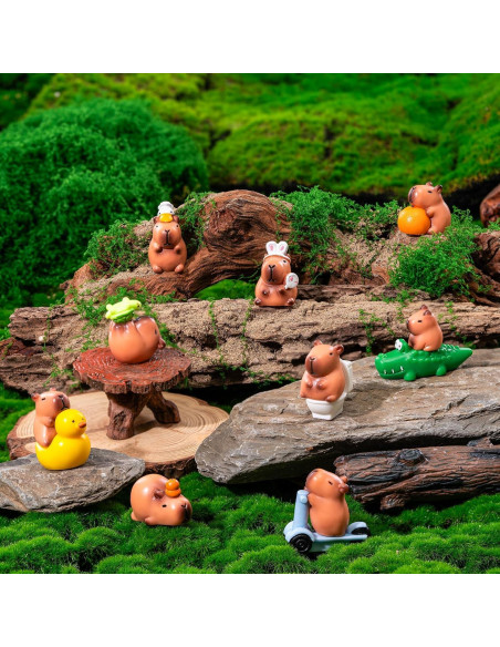 12 Figuras Miniatura de Capibara de Resina para Decoración