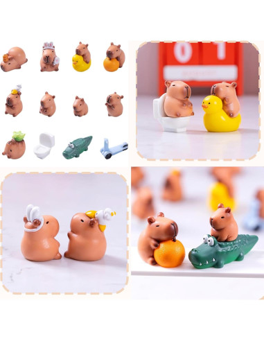 12 Figuras Miniatura de Capibara de Resina para Decoración