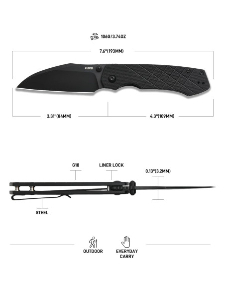 Cuchillo Plegable CJRB Kestrel J1962 Negro 8.41 cm EDC