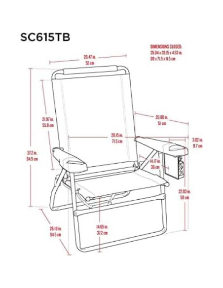 Conjunto de 2 Sillas de Playa Tommy Bahama 4 Posiciones 38.1 cm