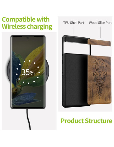 Funda de Madera Carveit para Google Pixel 8 Pro - Nuez-Vikingo