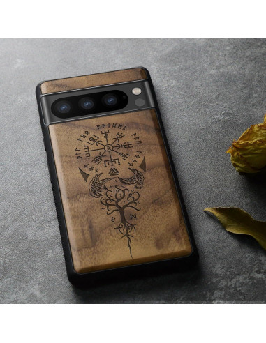 Funda de Madera Carveit para Google Pixel 8 Pro - Nuez-Vikingo