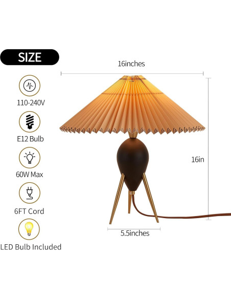 Lámpara de Mesa Moderna Fetason Negra 40.6cm con Bombilla E12