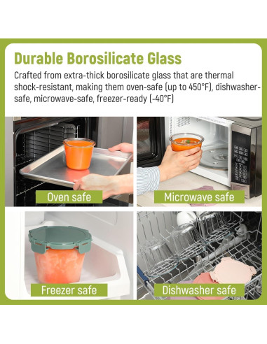 Set de 6 Contenedores de Vidrio 3 Tazas Snuvid - Herméticos y Apto Microondas