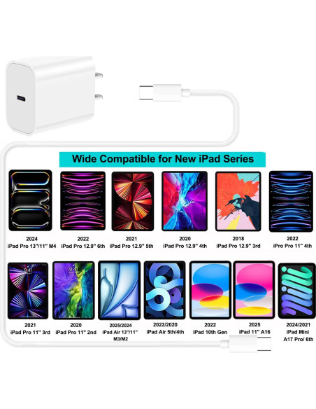 Cargador Rápido USB C 20W Sunsron + Cable 10FT para iPad