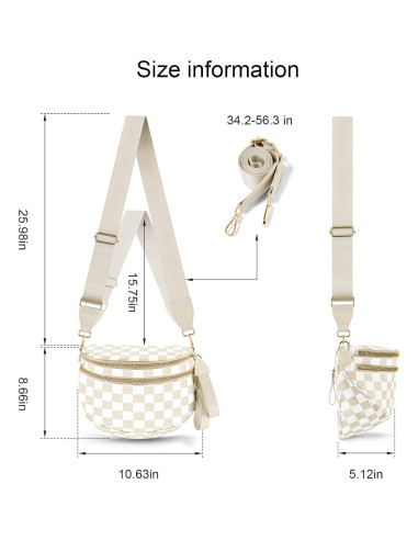 Bolso Cruzado de Nylon Impermeable para Mujeres - Cuadros Beige