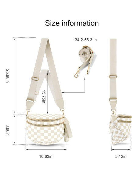 Bolso Cruzado de Nylon Impermeable para Mujeres - Cuadros Beige