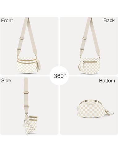 Bolso Cruzado de Nylon Impermeable para Mujeres - Cuadros Beige