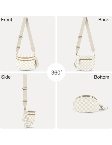 Bolso Cruzado de Nylon Impermeable para Mujeres - Cuadros Beige