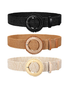 Conjunto de 3 Cinturones Elásticos de Paja Tejida para Mujeres