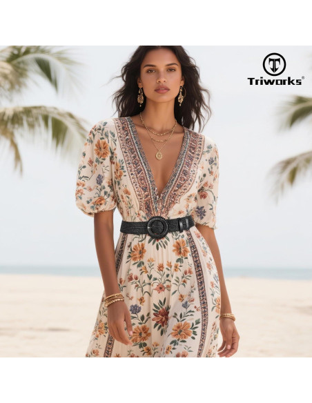 Conjunto de 3 Cinturones Elásticos de Paja Tejida para Mujeres