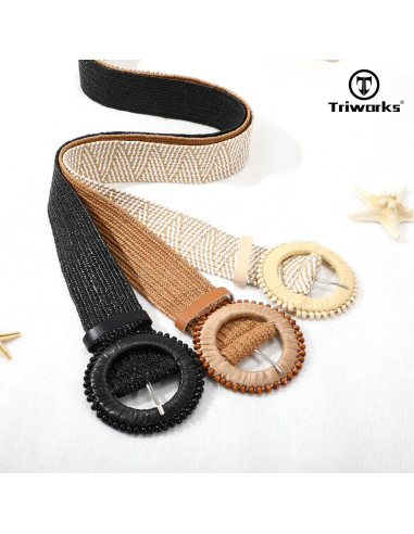 Conjunto de 3 Cinturones Elásticos de Paja Tejida para Mujeres