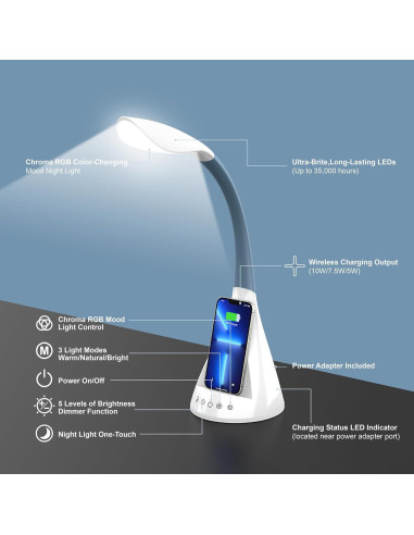 Lámpara de Escritorio LED DomIQ SWAN1 con Cargador Inalámbrico