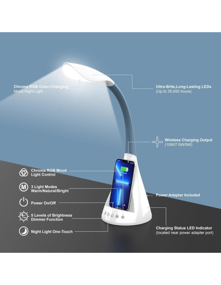Lámpara de Escritorio LED DomIQ SWAN1 con Cargador Inalámbrico