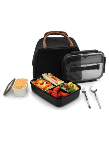 Caja Bento MINCOCO 1.8L con Bolsa, Tarro y Utensilios - Negro